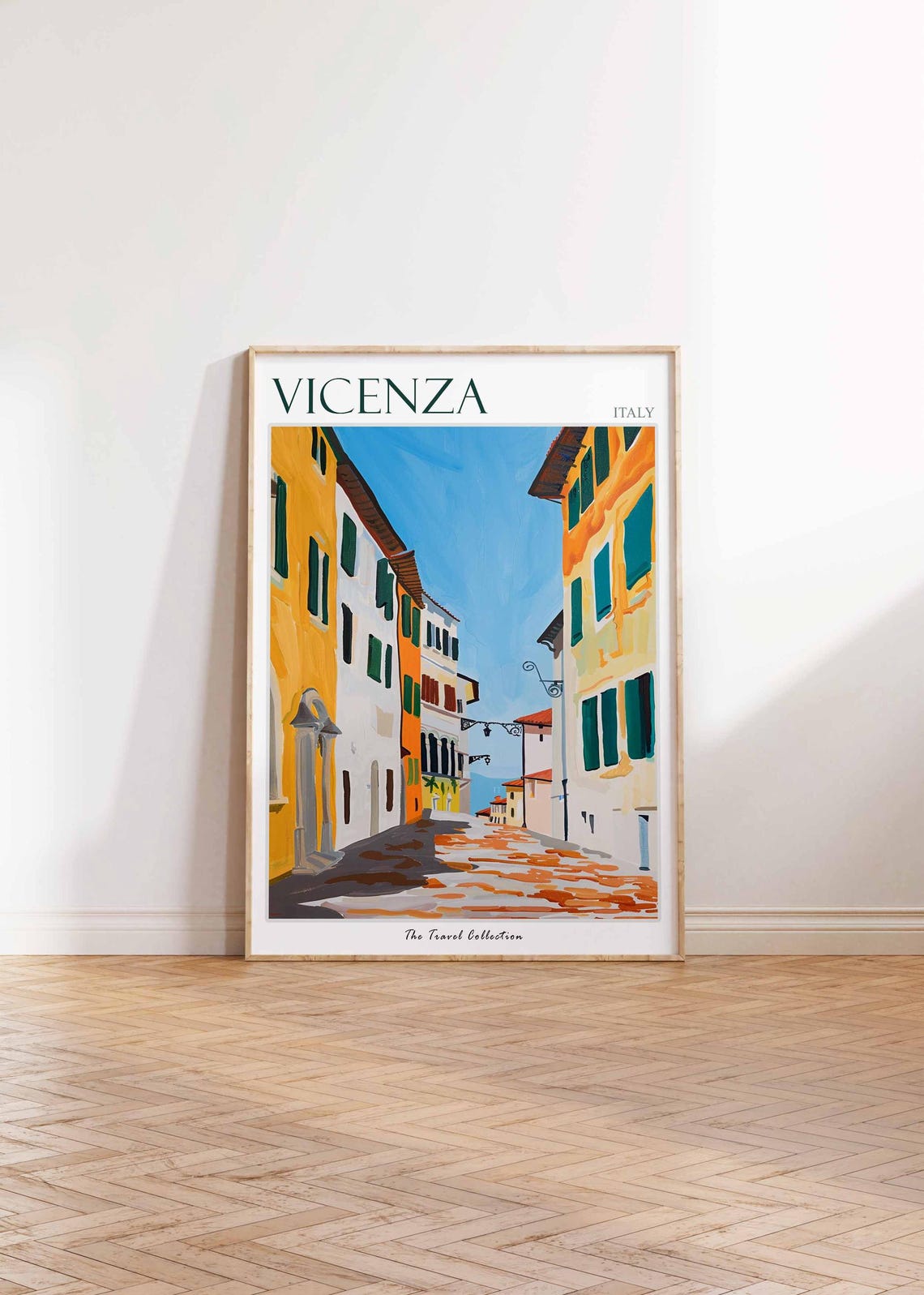 Vicenza Italy Yellow Facade Old Town Street Sunny Travel Poster - Image 2