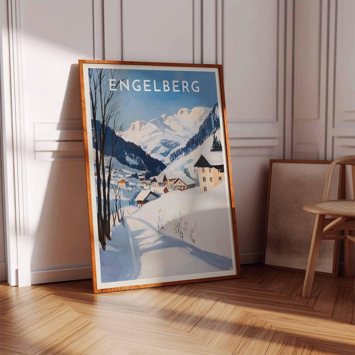 Engelberg Swiss Bare Trees Snowy Village Peaks Winter Poster - Image 2