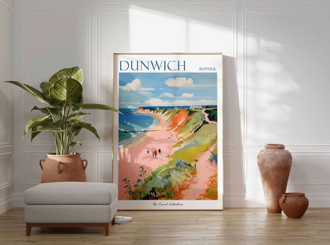 Dunwich Suffolk England Sandy Beach Cliffs Coastal Walkers Poster - Image 2