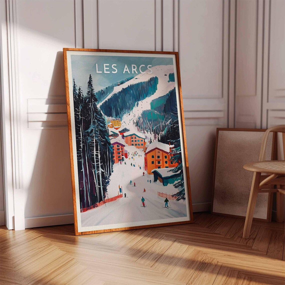 Les Arcs France Ski Slope Skiers Pine Forest Alpine Village Poster - Image 3