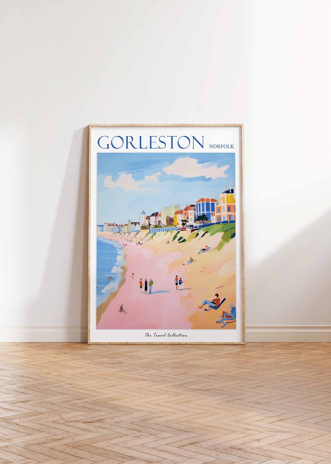 Gorleston Norfolk Pink Sandy Beach Seafront Town Sunbathers Poster - Image 2