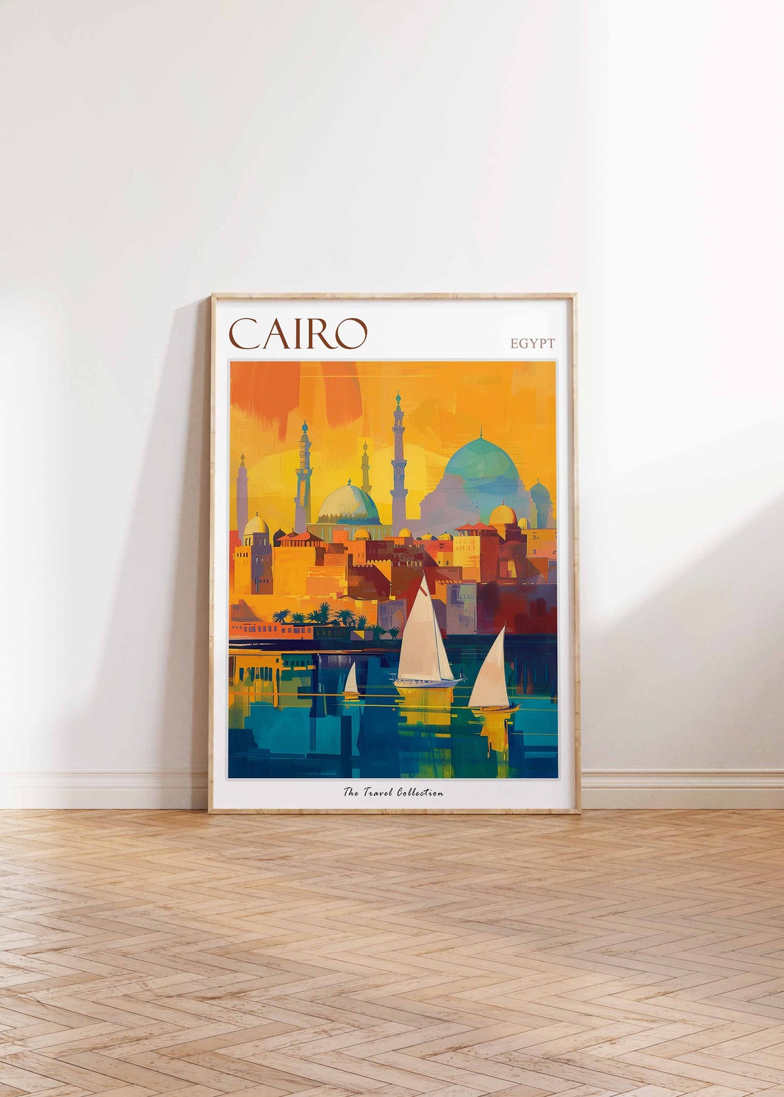 Cairo Egypt Colorful Mosque and Sailboat Nile River Art Travel Poster - Image 2