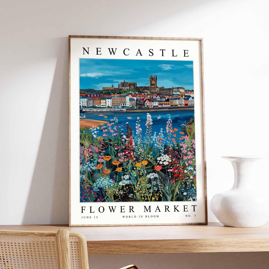 Newcastle Flower Market Sailboat Harbor Orange Blooms Poster