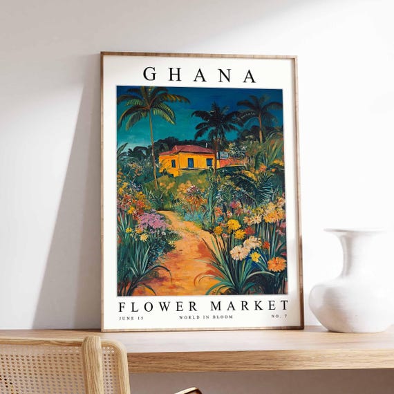 Ghana Flower Market Poster Print Ghanaian Floral Wall Art Decor Botanical Africa Travel
