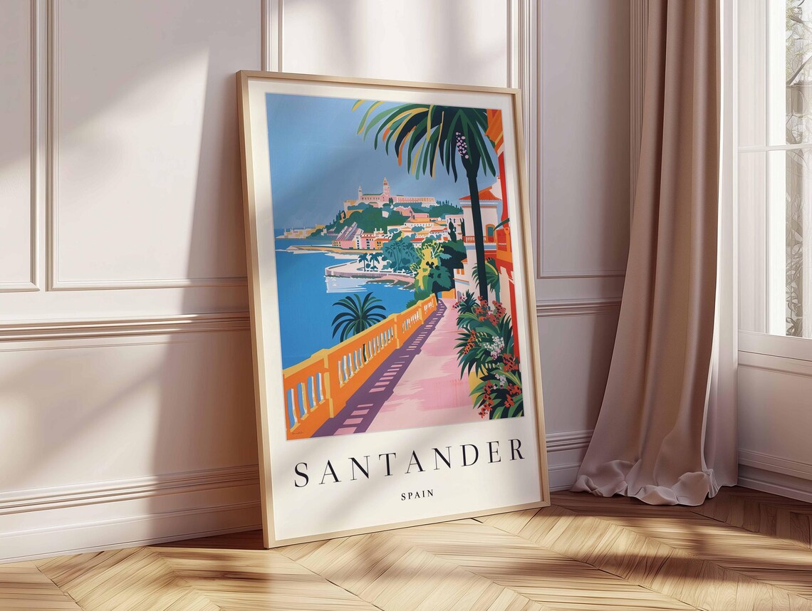 Setubal Portugal Colorful Harbor with Sailboats and Palms Bay Poster - Image 2