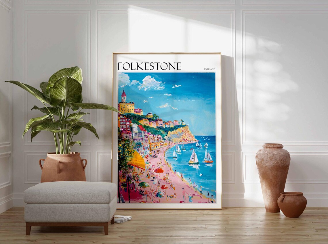Folkestone Poster England Travel Poster Seaside Poster Coastal Wall Art British Home Decor Uk Travel Poster English Coastal Town - Image 2