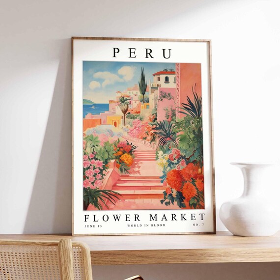 Peru Flower Market Poster Print Peruvian Floral Wall Art Decor Botanical South Americatravel