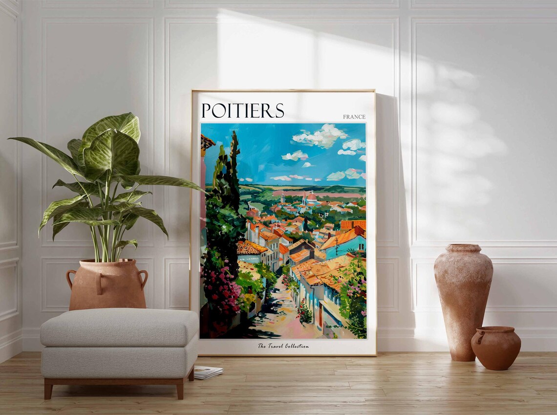 Poitiers France Historic Old Town Rooftops Colorful Street Art Poster - Image 3