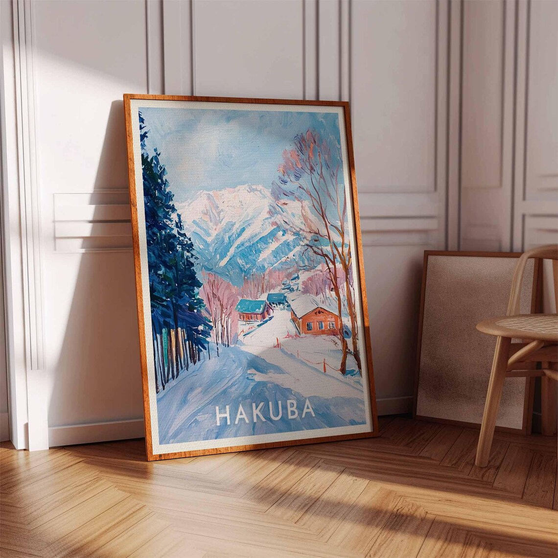 Hakuba Japan Pastel Village Red Cabins Ski Travel Scene Poster - Image 2