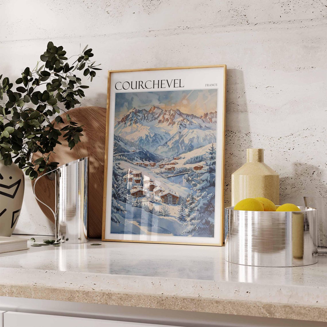 Courchevel France Alpine Peak Panorama Deep Blue Winter Ski Poster - Image 2