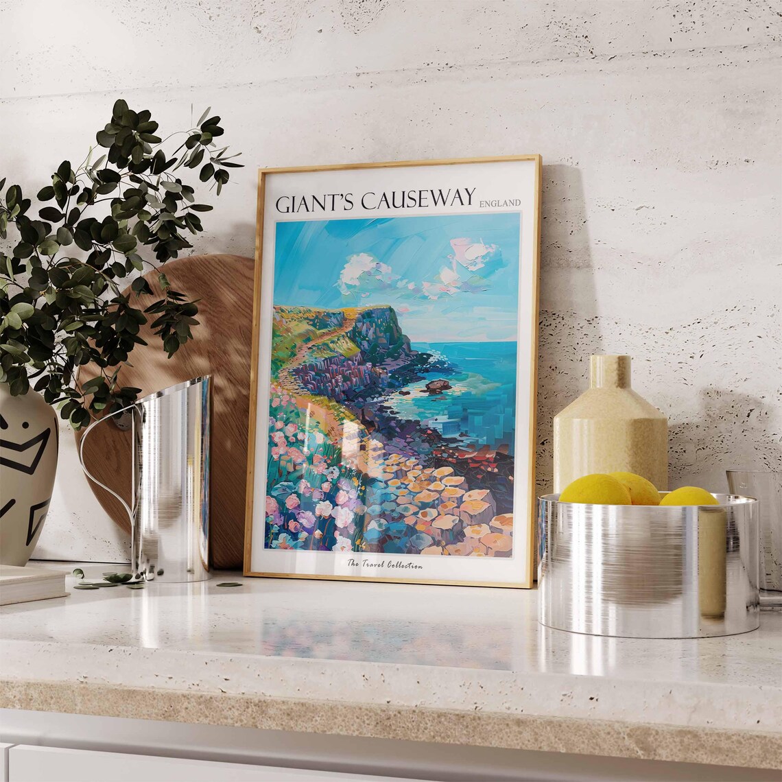 Giants Causeway Purple Flowers Basalt Shore Blue Sea Art Poster - Image 3