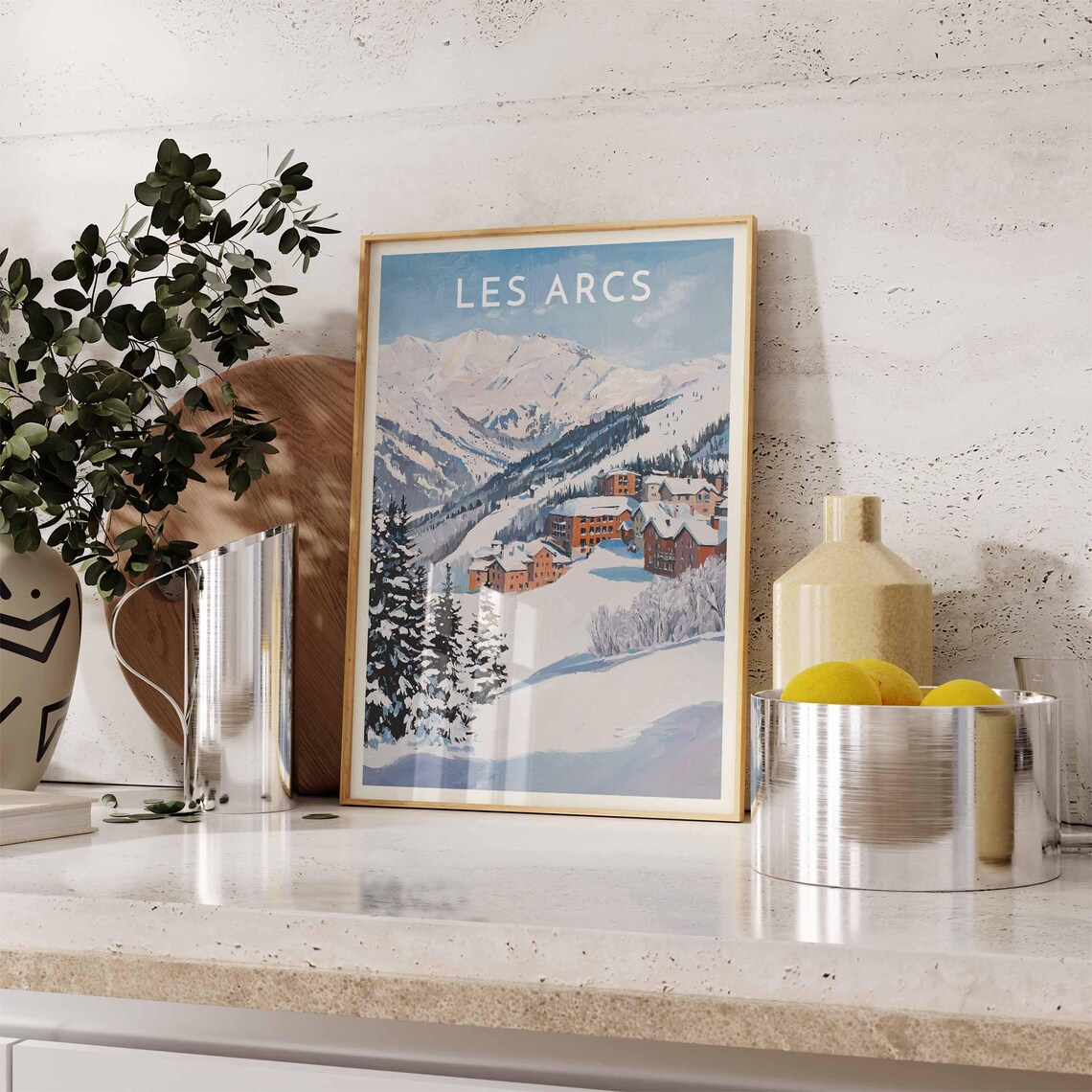 Les Arcs France Snowy Valley Chalets Mountain Peaks Ski Poster - Image 2