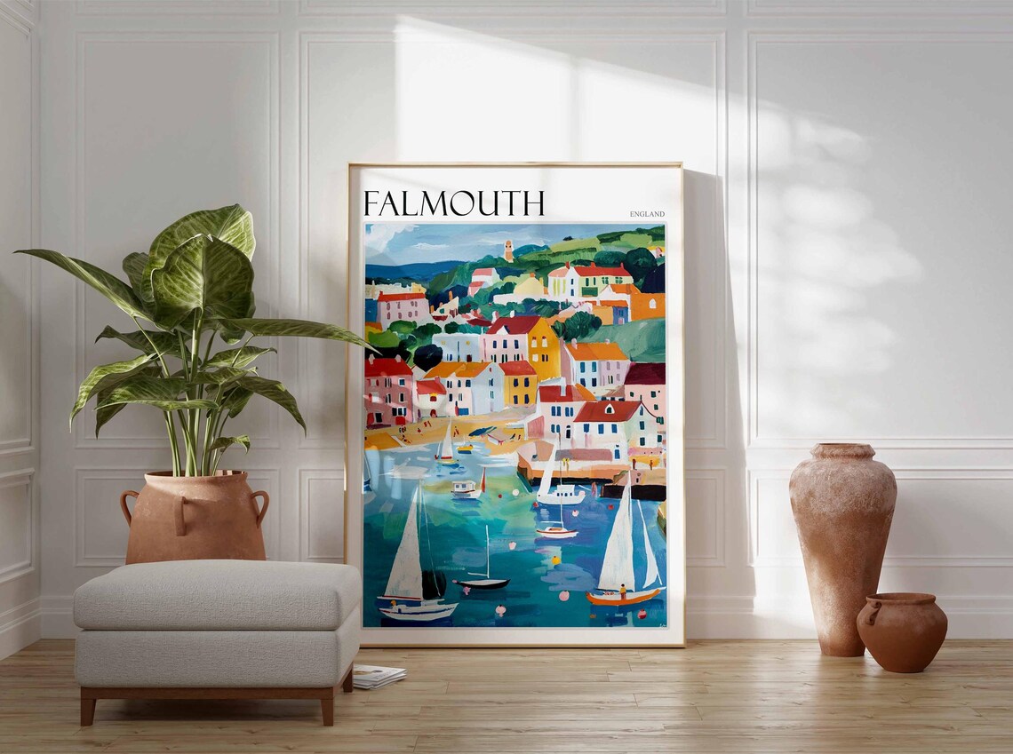 Falmouth Poster Cornwall Poster England Travel Poster Coastal Wall Art Uk Home Decor Falmouth Wall Decor Falmouth Wall Print Uk Art - Image 3