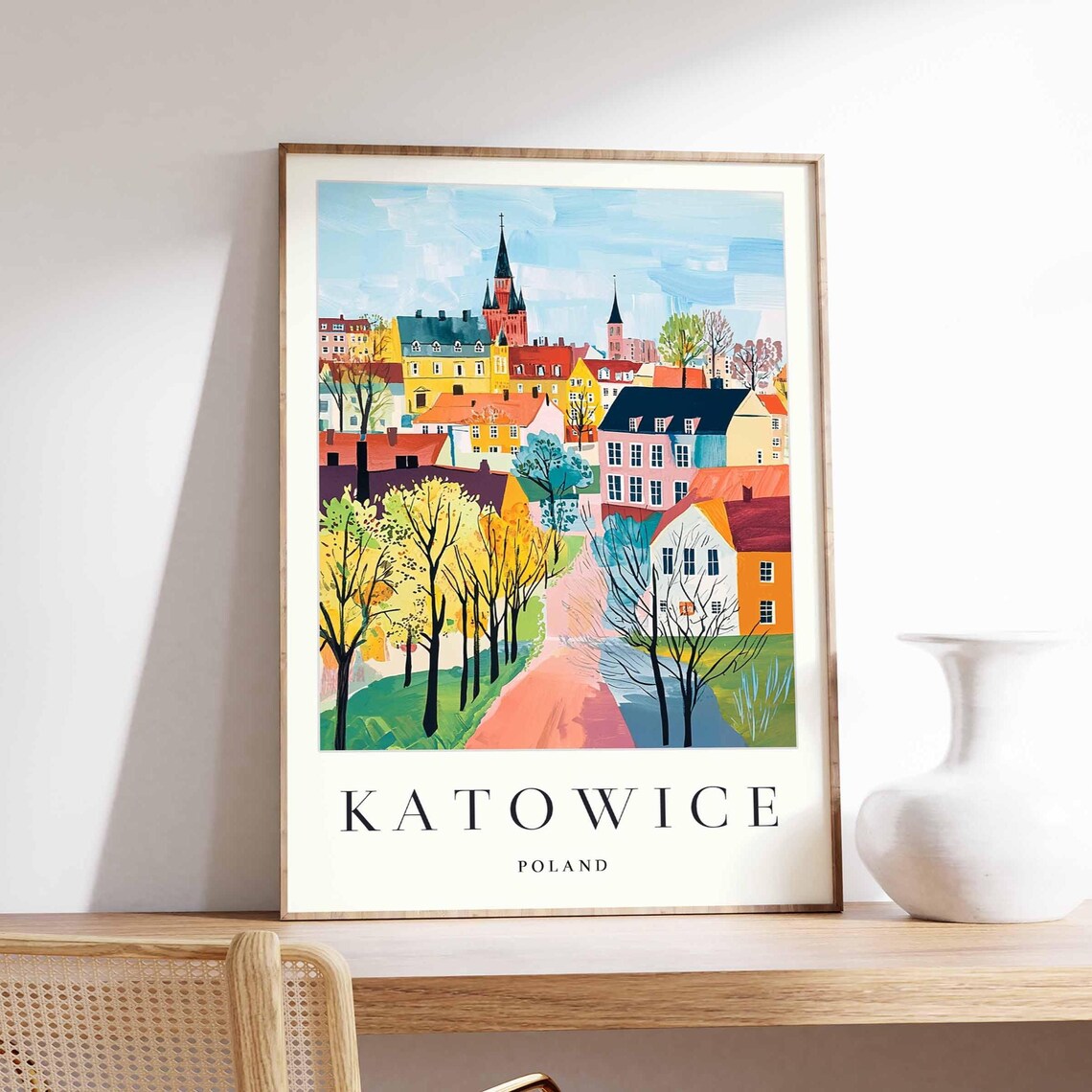 Katowice Poland City Skyline Church Spires Green Park View Poster