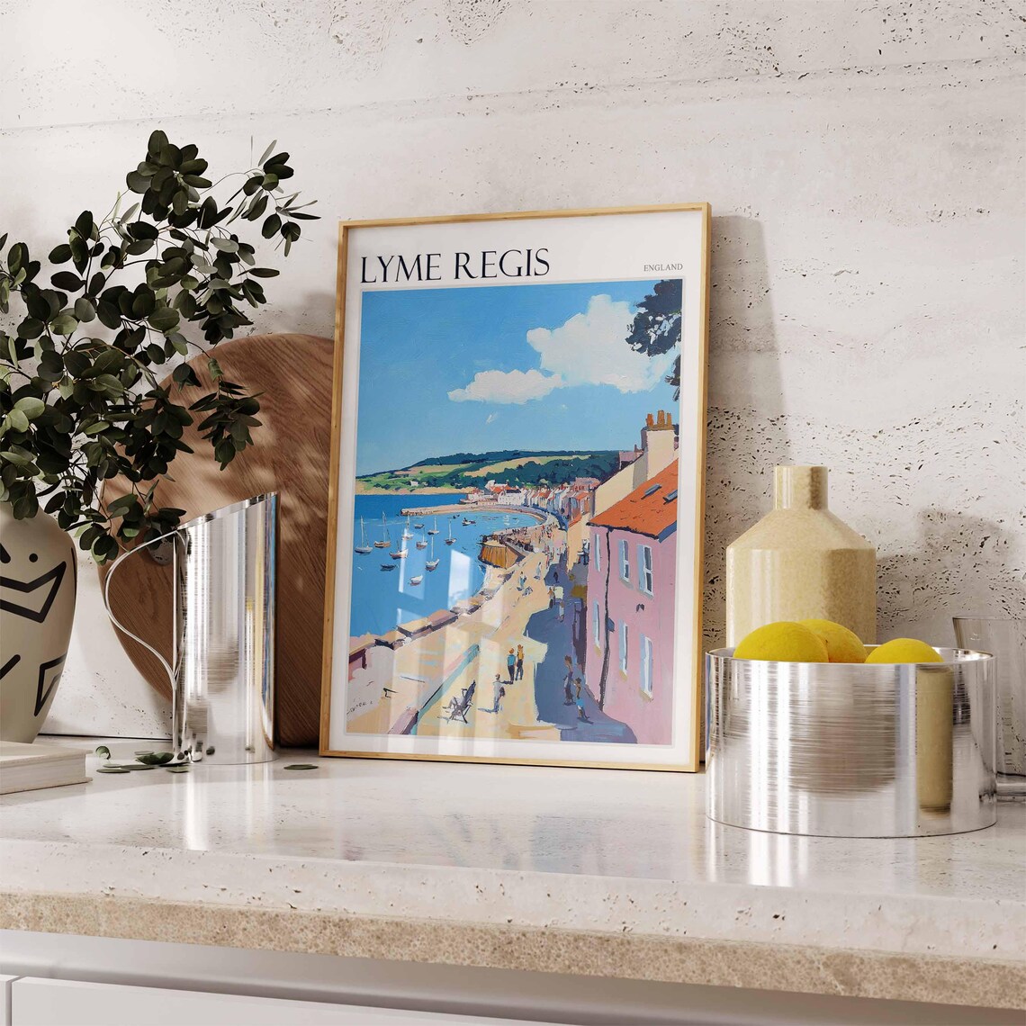 Lyme Regis England Beach View Sailboats Fishing Harbor Town Art Poster - Image 2