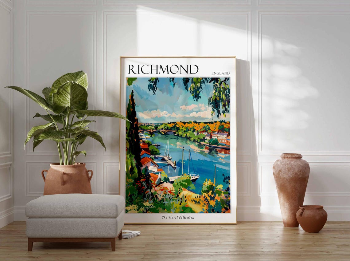 Richmond England River Bridge Boats Panoramic Travel Collection Poster - Image 2