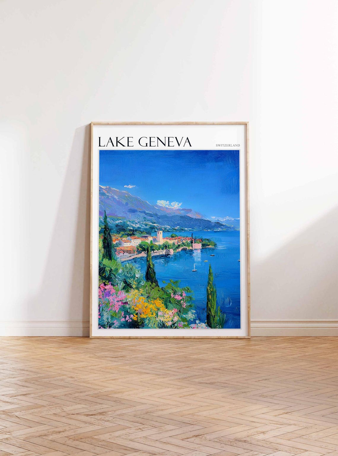 Lake Geneva Poster Switzerland Travel Print Swiss Decor Europe Travel Poster European Wall Art Lake Geneva Travel Poster - Image 3