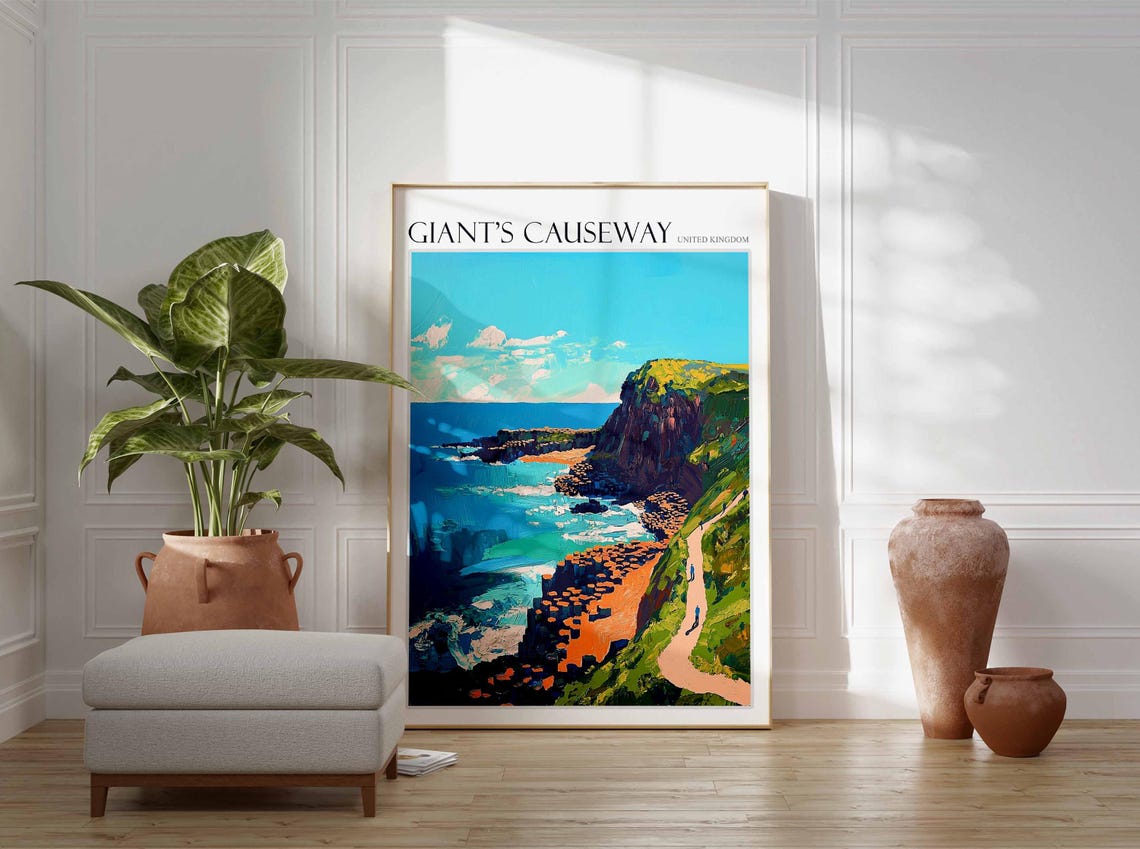 Giants Causeway Poster England Travel Print Giants Causeway Travel Art Giants Causeway Wall Art England Travel Giants Causeway Art - Image 2