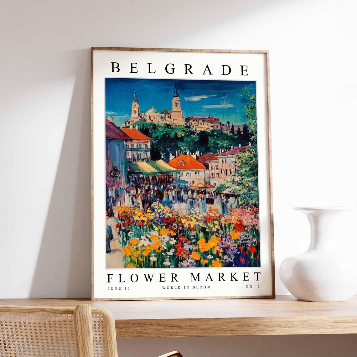 Belgrade Flower Market Square Crowd Twin Spires Floral Poster No 7 Art