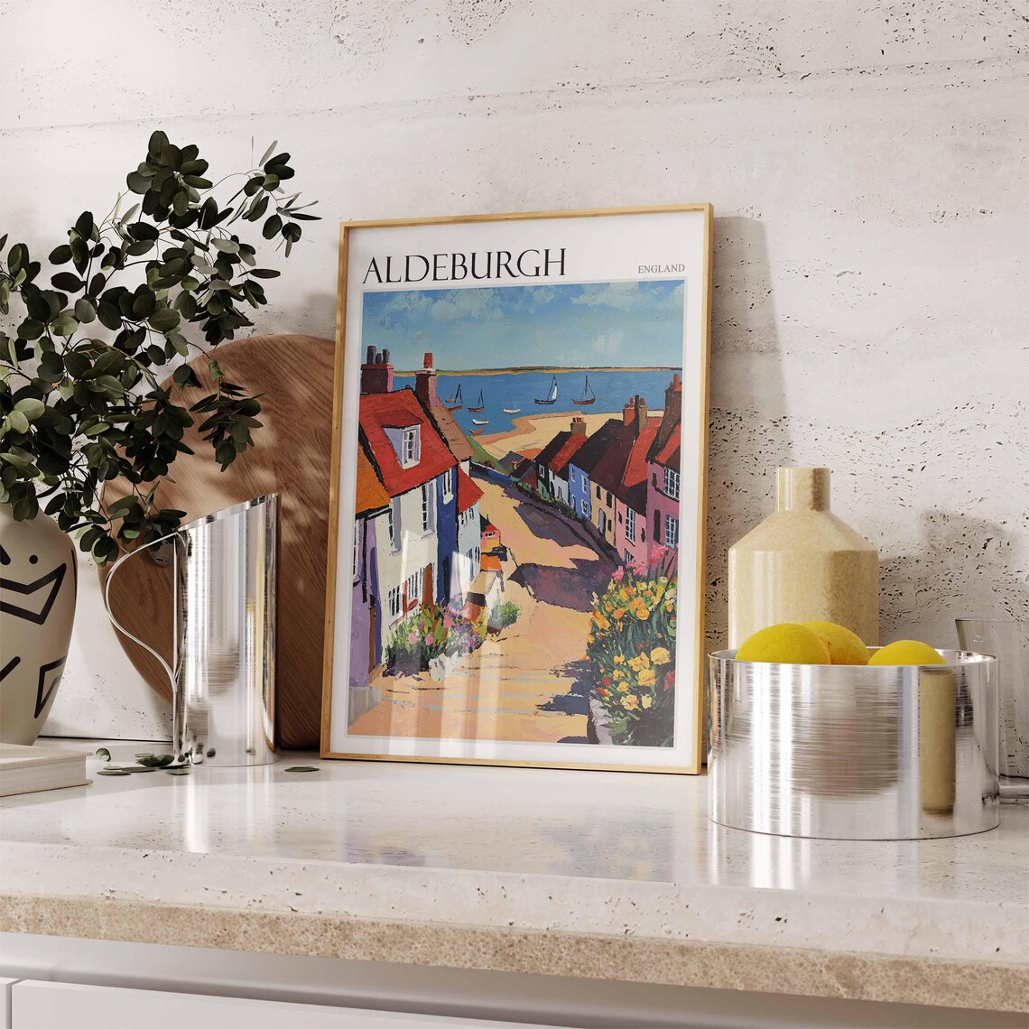 Aldeburgh Steep Street Red Roofs Sailboats Suffolk Seaside Art Poster - Image 2