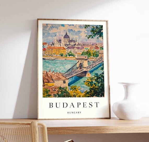 Budapest Parliament Chain Bridge Castle Hill Watercolor Poster