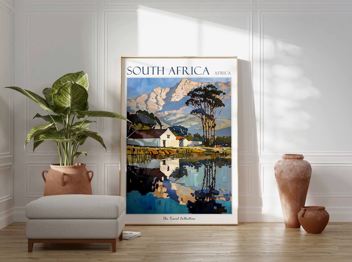 South Africa Farmhouse Mountain Lake Reflection Africa Poster - Image 2