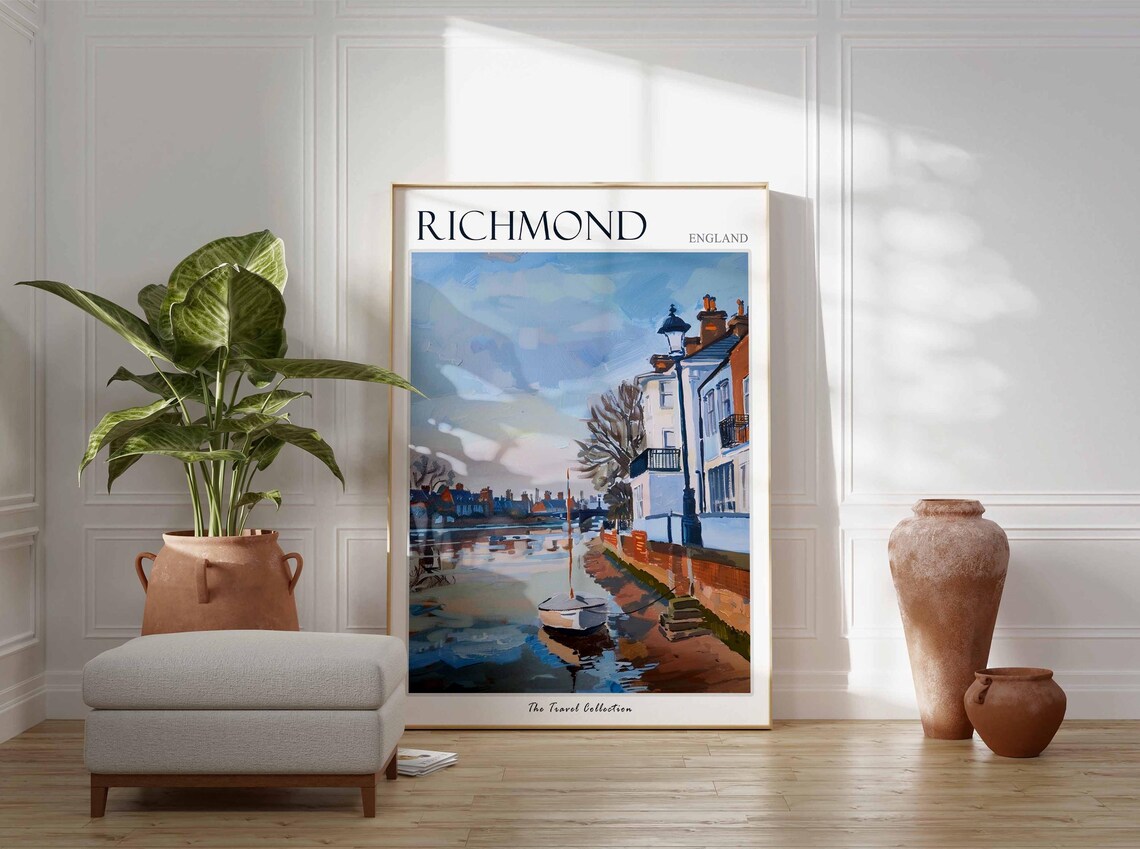 Richmond England Riverside Sailboat Sunset Travel Collection Poster - Image 2