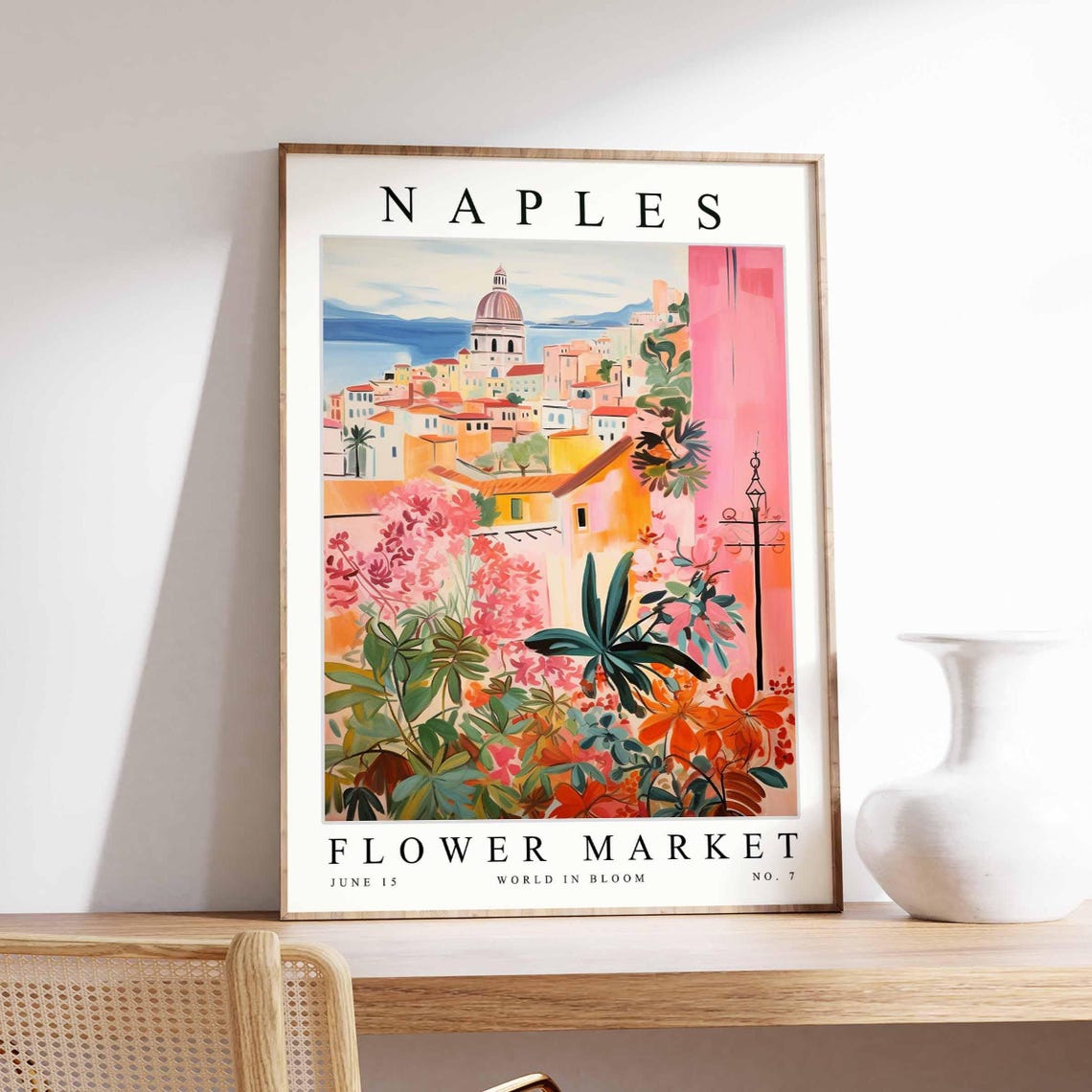 Naples Flower Market Domed Church Rooftops Floral Bloom Poster