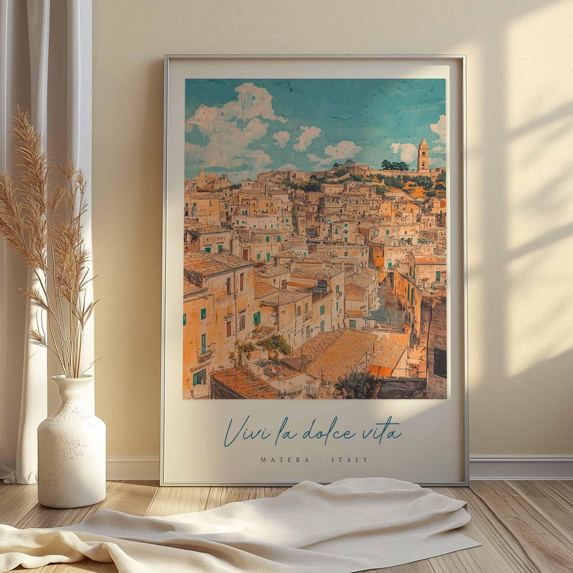 Matera Sassi Panorama Teal Sky Ancient Town Italy Travel Poster - Image 2