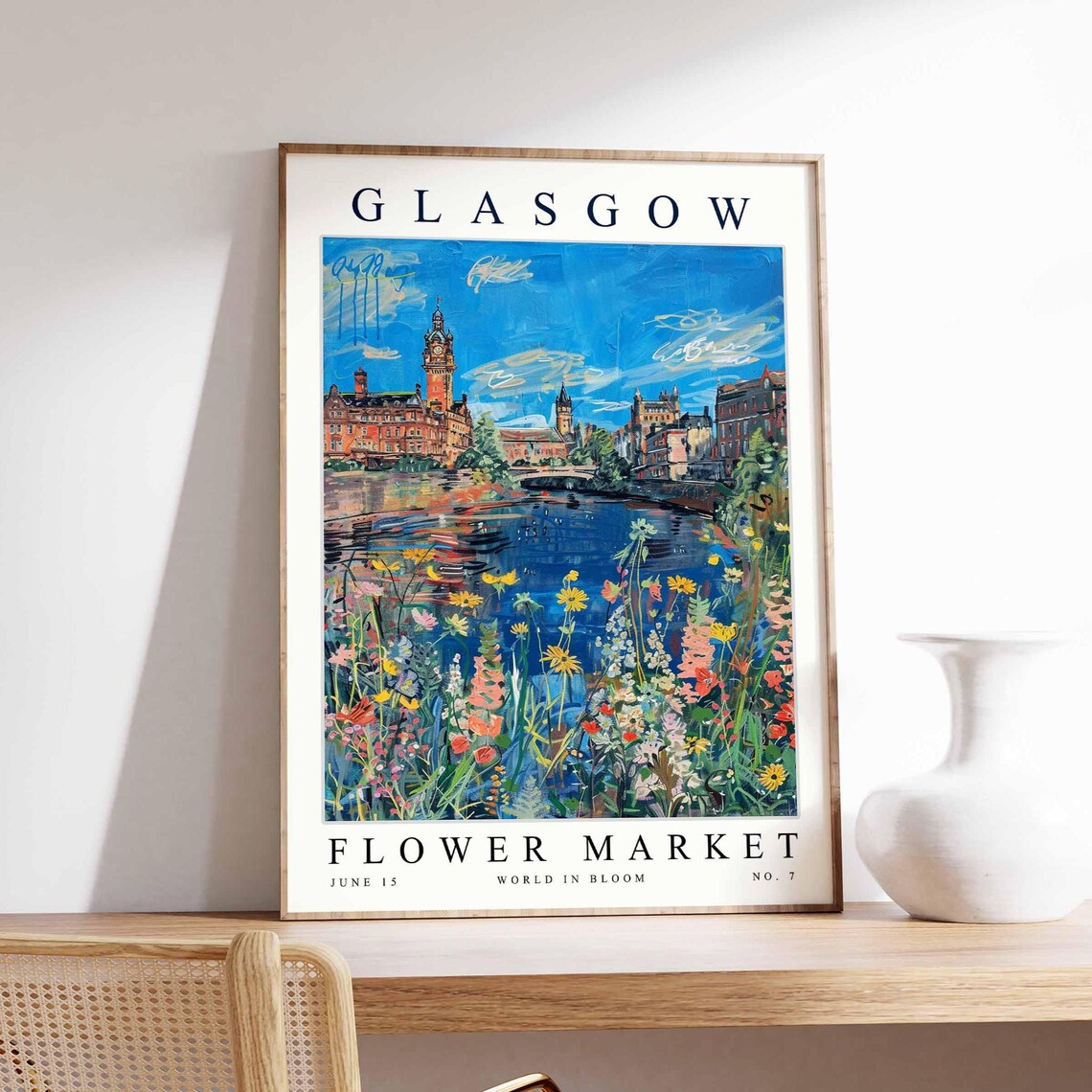 Glasgow Flower Market Scotland Clock Tower Riverbank Wildflower Poster