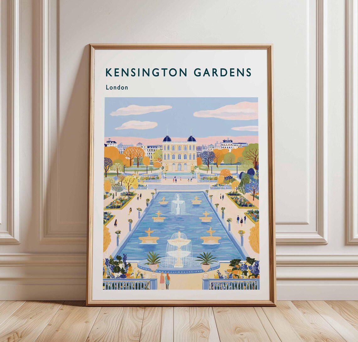 Kensington Gardens London Fountain Basin Autumn Trees Formal Park Poster
