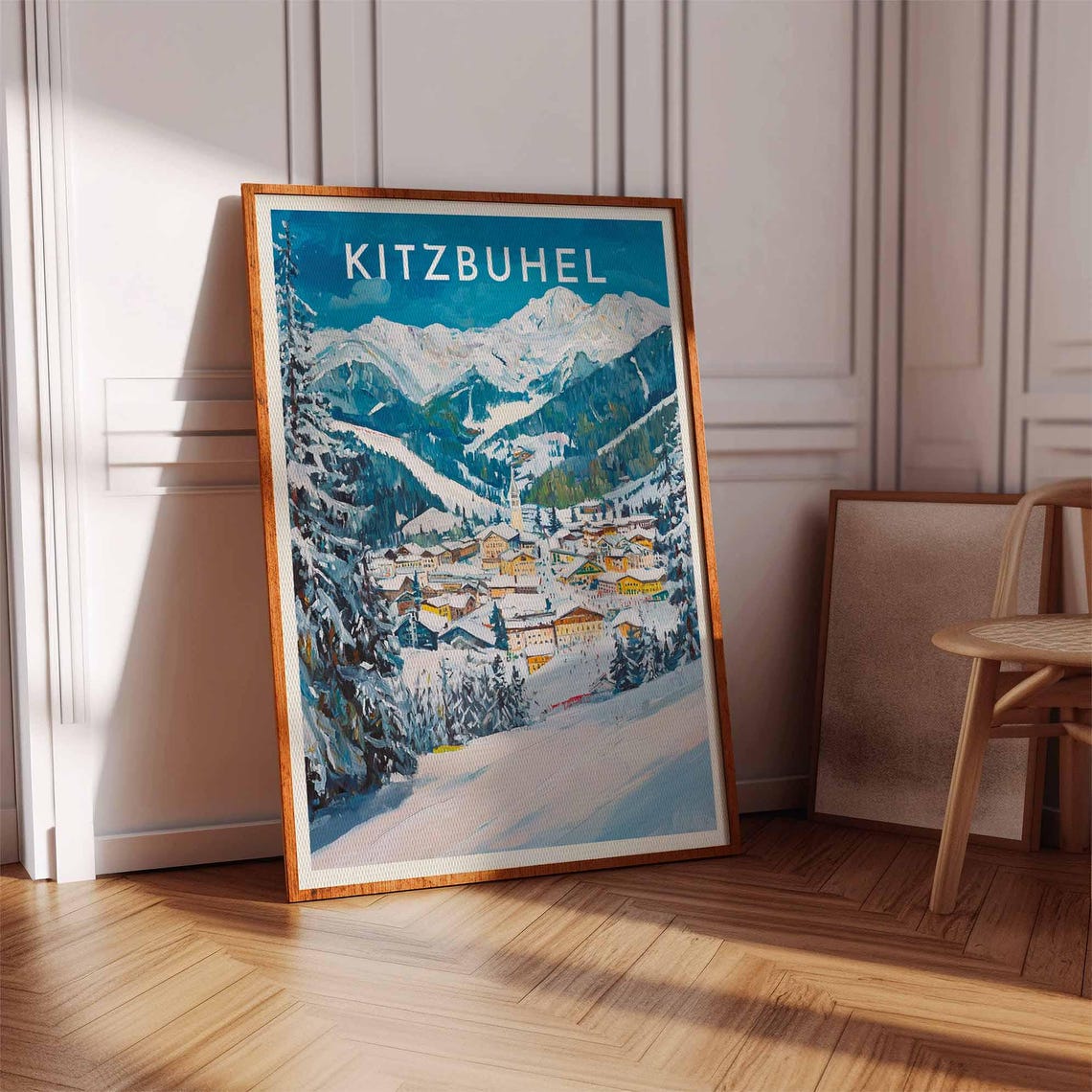 Kitzbuhel Austria Painterly Town Church Pine Slopes Vintage Poster - Image 2