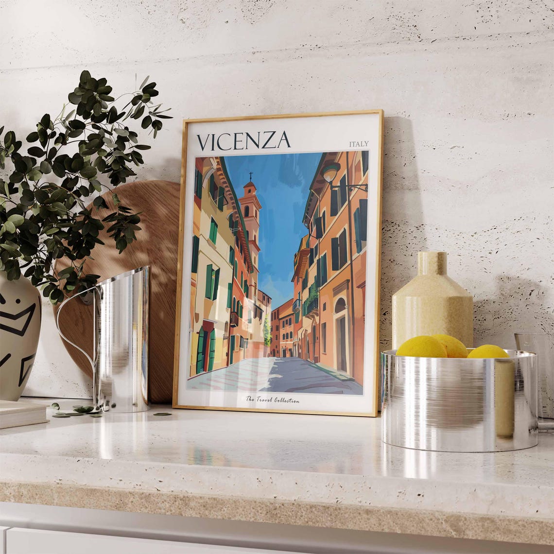 Vicenza Italy Church Tower Cobblestone Lane Travel Art Poster - Image 3