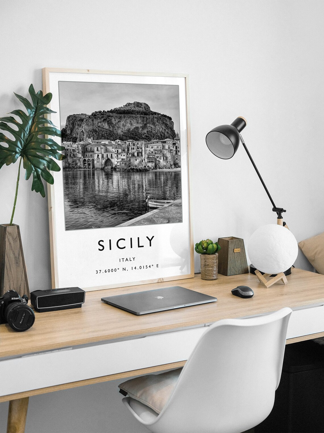 Sicily Italy Black And White Coastal Town Photography Poster - Image 2