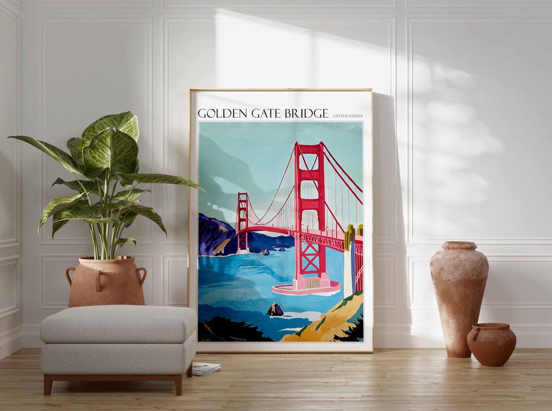Golden Gate Bridge United States Tower Close Up Coastal Art Poster - Image 2