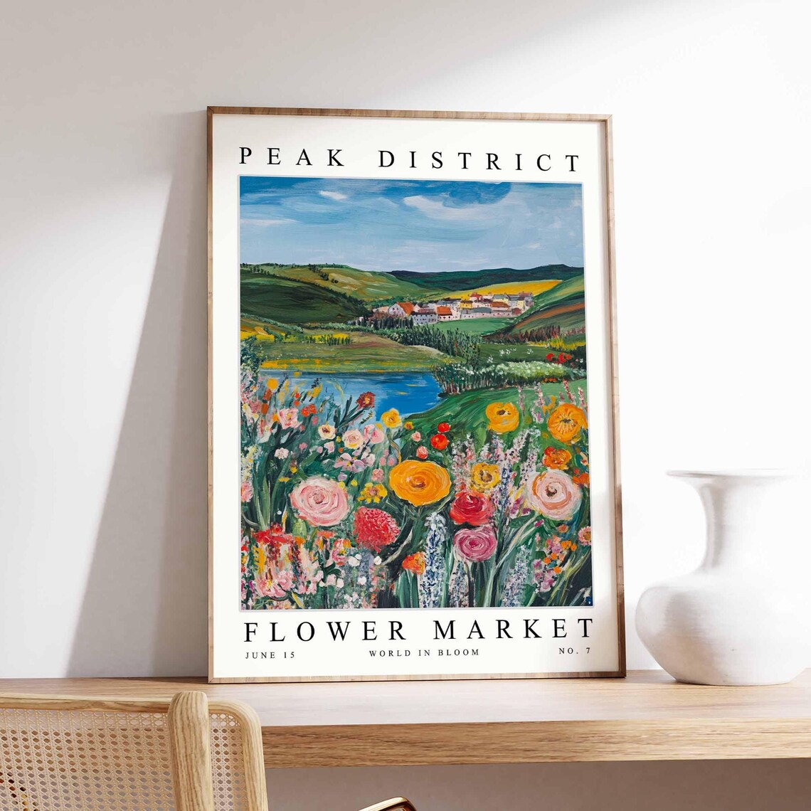 Peak District Village Pond Wildflower Meadow Sunny Countryside Poster
