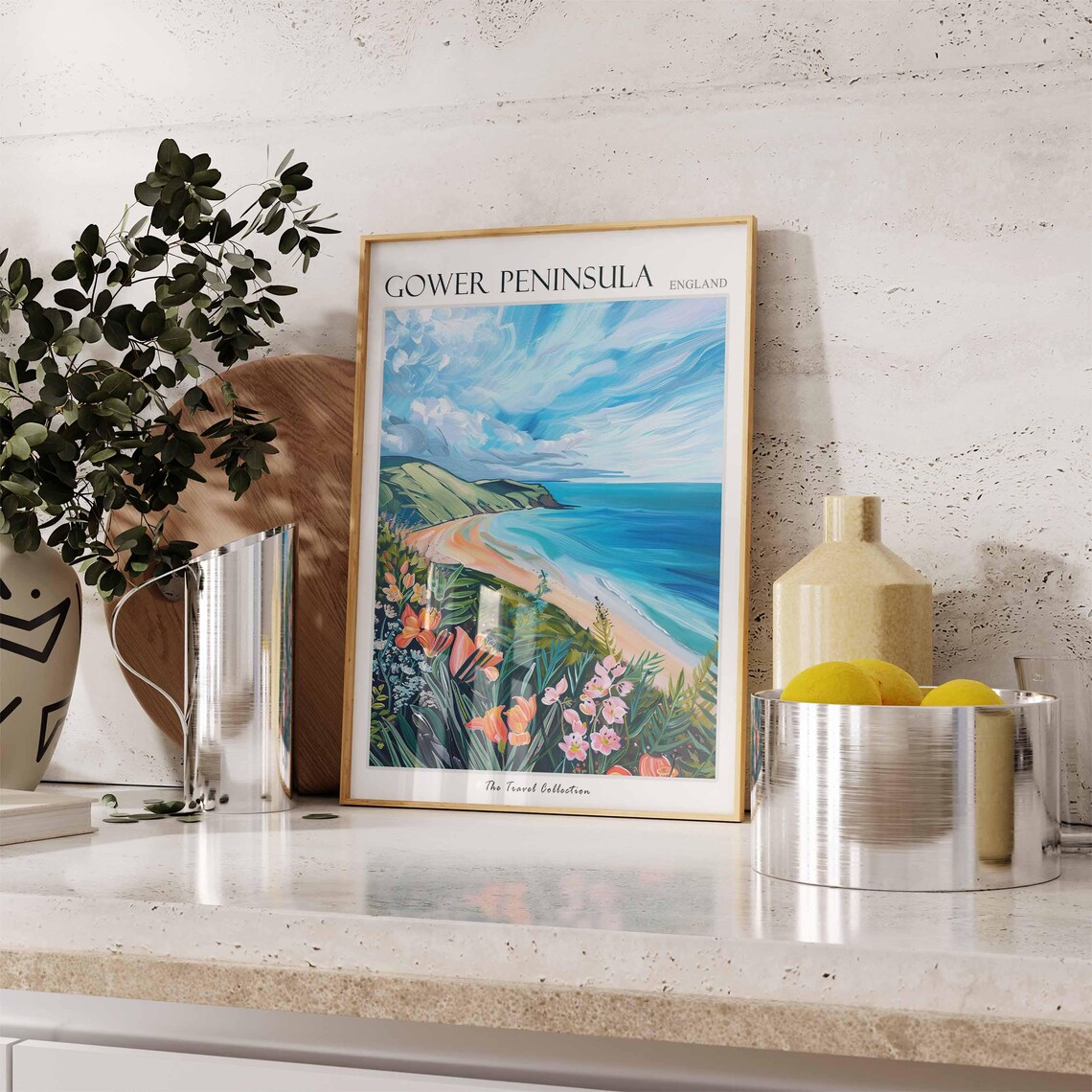 Gower Peninsula Sandy Beach Travel Poster Green Headland Bay Art - Image 3