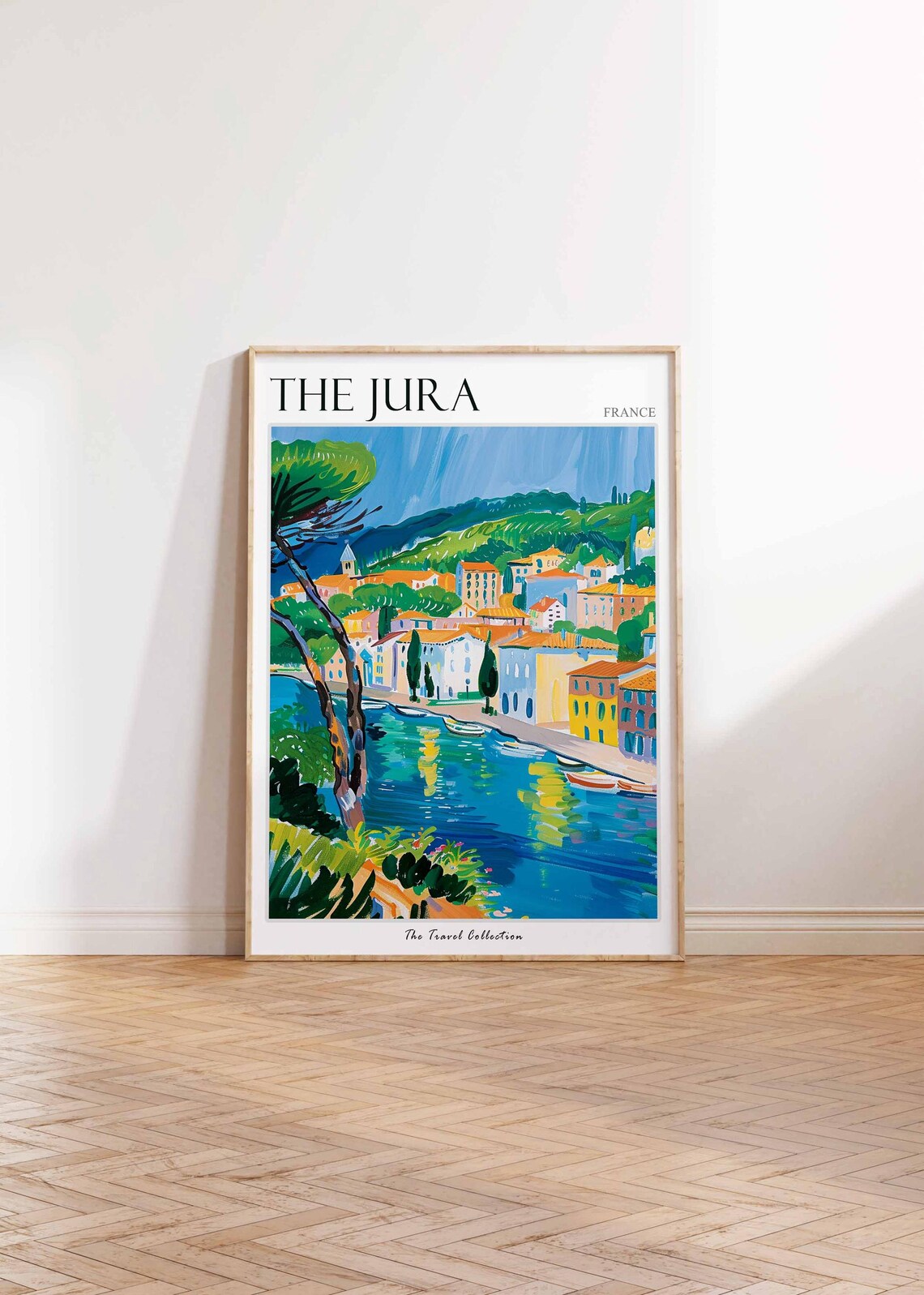 The Jura France Colorful Lakeside Town Boats Painting Travel Poster - Image 2