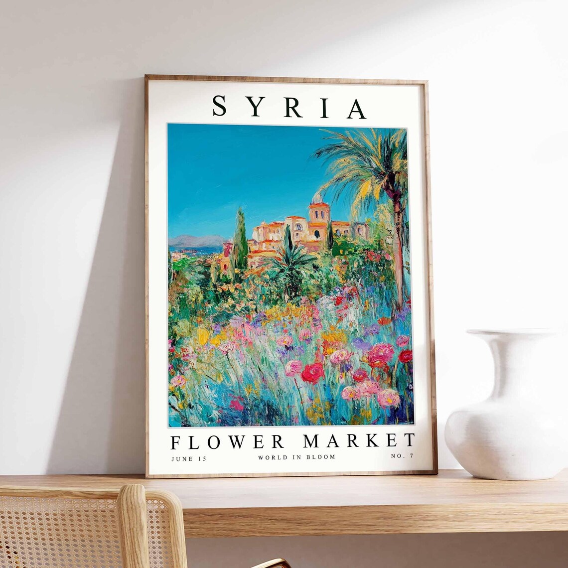 Syria Flower Market Coastal Hill Town Palm Wildflower Poster