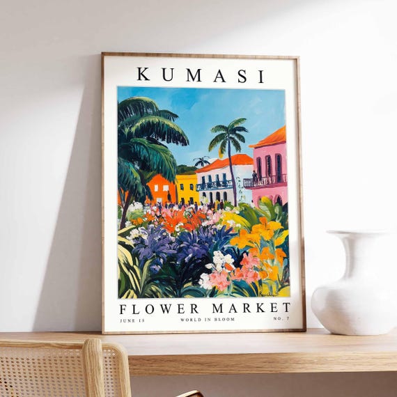 Kumasi Flower Market Poster Print Ghanaian Floral Wall Art Decor Botanical Ghana Africa Travel