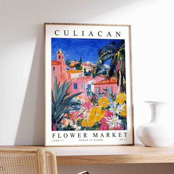 Culiacan Flower Market Poster Print Sinaloa Floral Wall Art Mexico Decor Botanical Latin America Travel