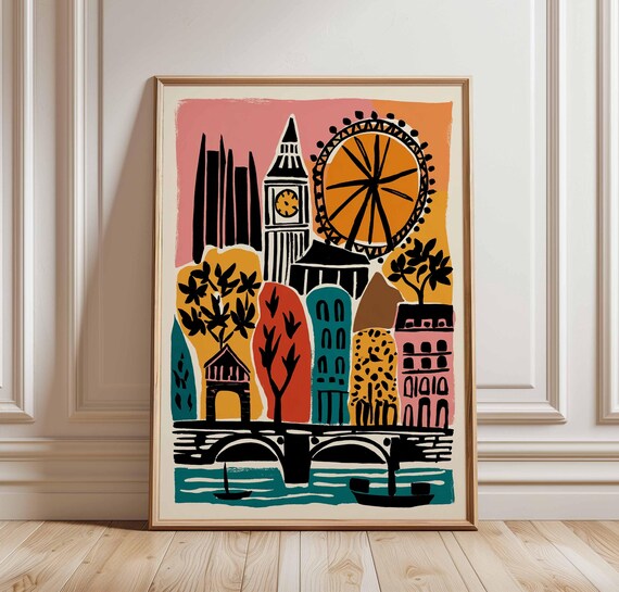 Southbank London Travel Poster Thames River Uk City Art