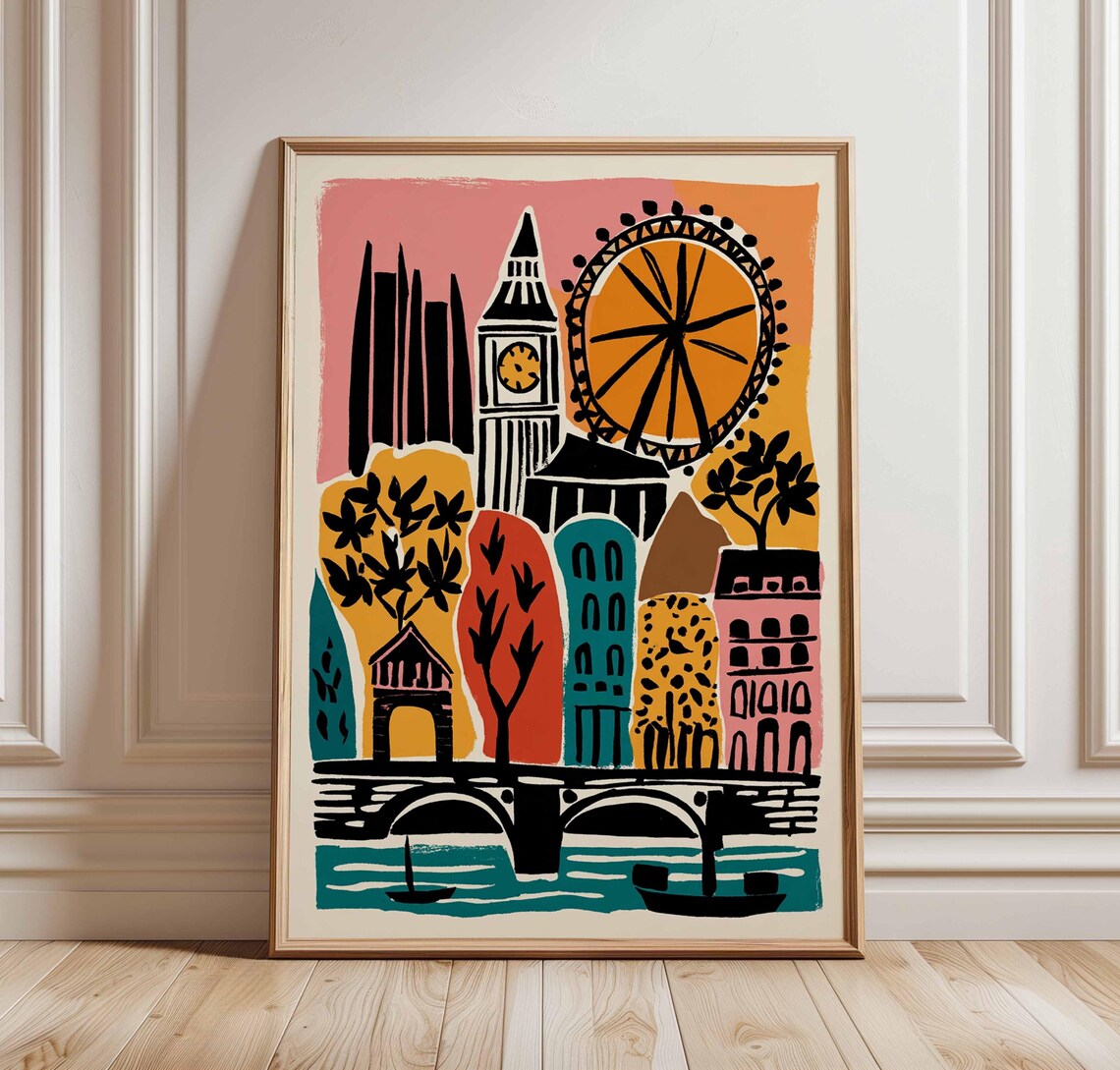 Southbank London Big Ben London Eye Thames Bold Retro Travel Poster