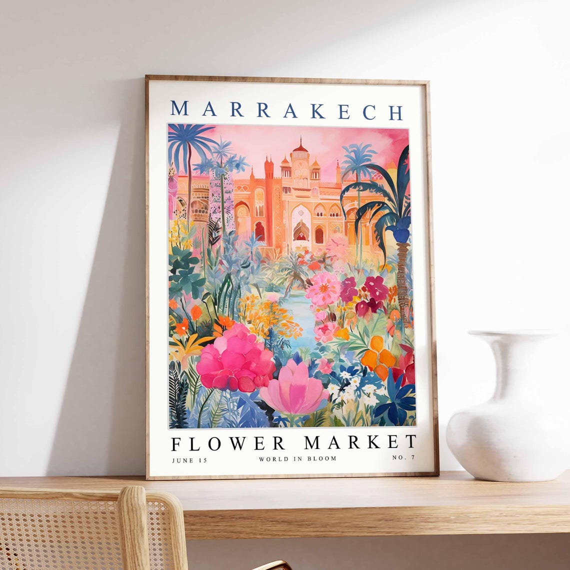 Marrakech Flower Market Pink Palace Peony Sunset Garden Poster
