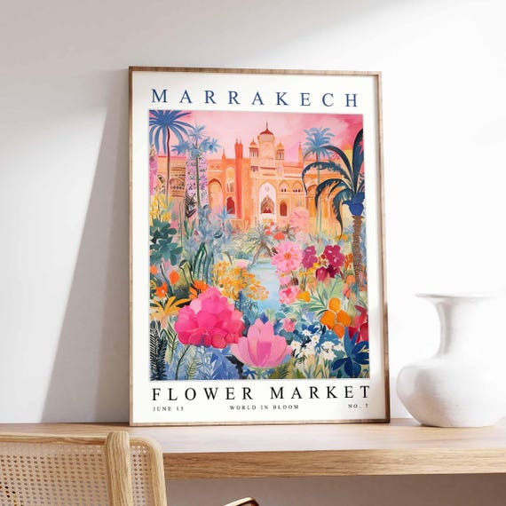 Marrakech Flower Market Poster Print Moroccan Floral Wall Art Decor Botanical Africa Travel