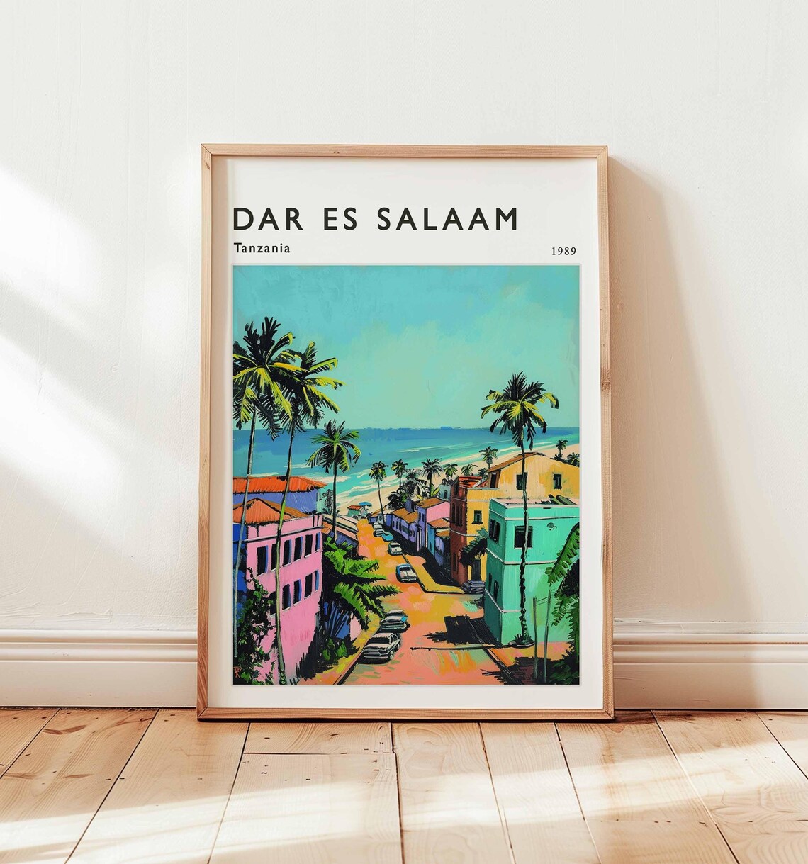 Dar Es Salaam Tanzania 1989 Colorful Street Ocean View Travel Poster