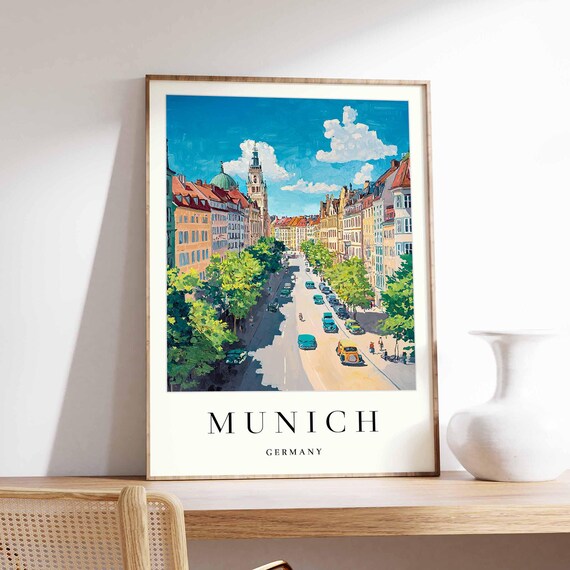 Munich Germany Grand Avenue Vintage Cars Impressionist Poster