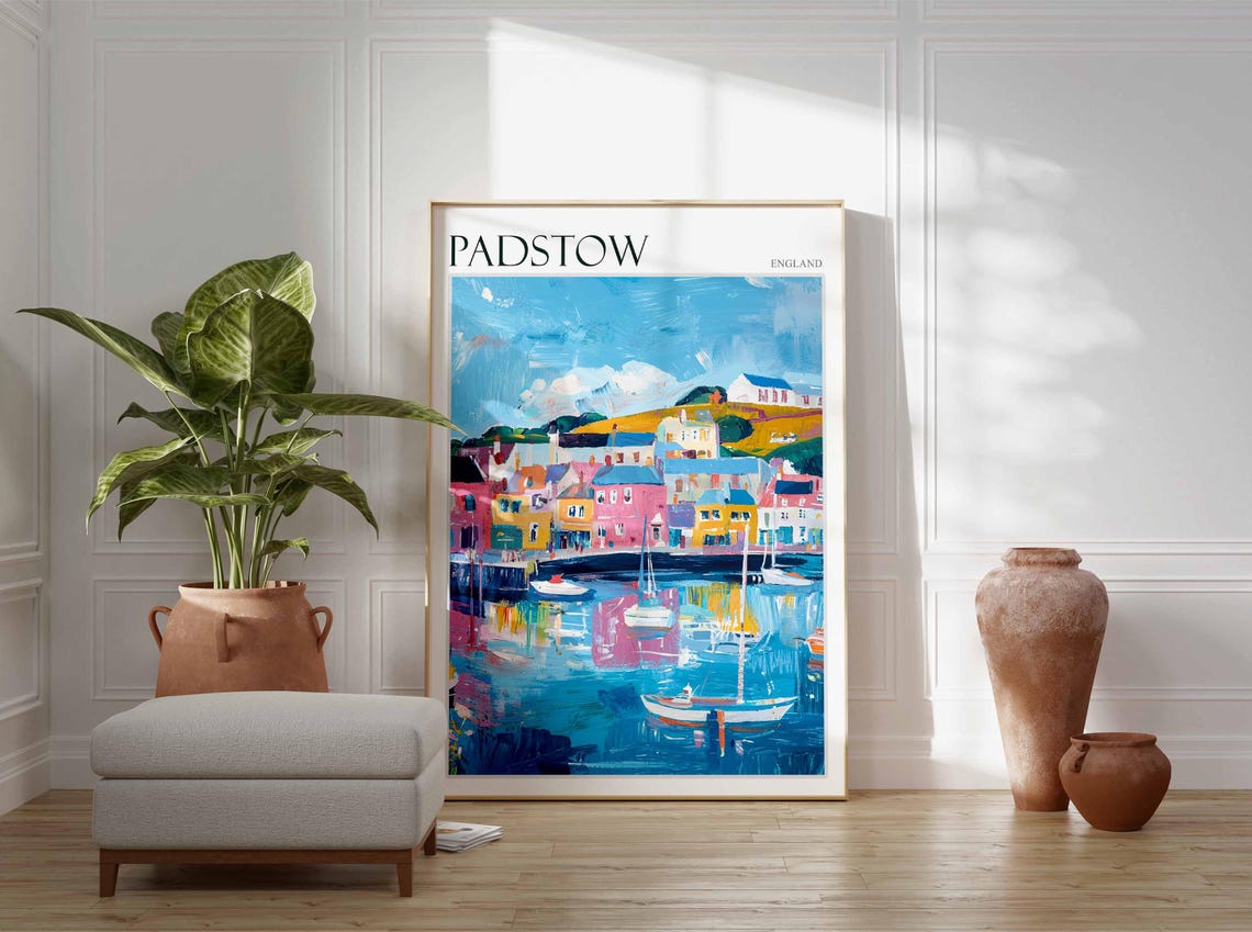Padstow Colorful Harbor Reflections Sailboats England Travel Poster - Image 4