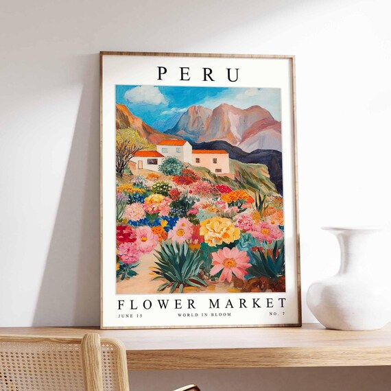 Peru Flower Market Poster Print Peruvian Floral Wall Art Decor Botanical South Americatravel