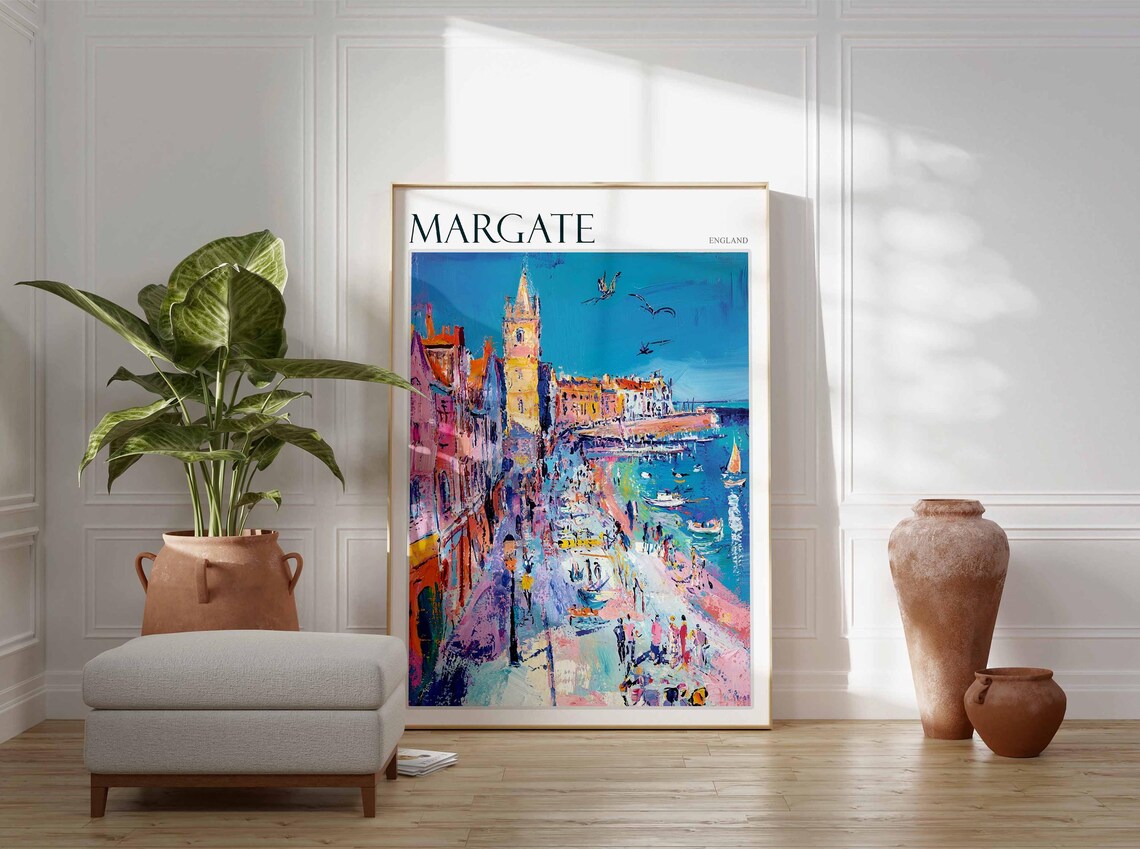 Margate England Busy Old Street Church Tower Beach Scene Poster - Image 3